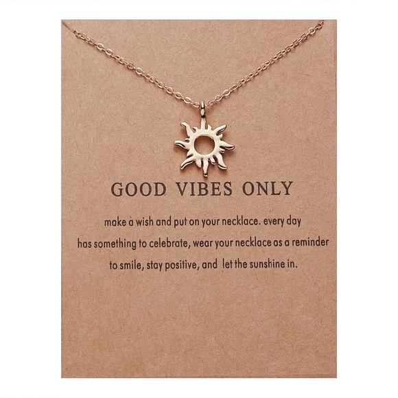 Jewelry - Good Vibes Only Sun Ray Quote Charm Necklace New